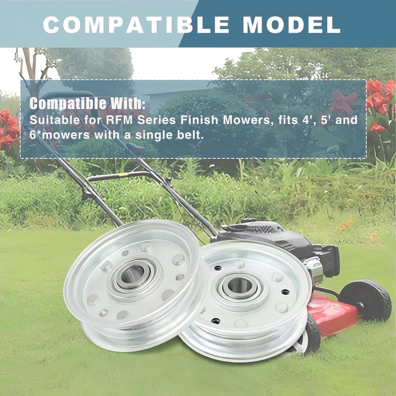 HTWORK 164090 Idler Flat Pulley Compatible with RFM Series 4' 5' 6' Finish Mowers, Lawn Tractor Pulley Replaces King Kutter Part (3 PC) - Image 5